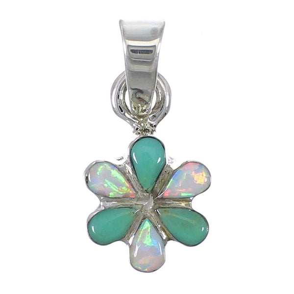 Sterling Silver Turquoise Opal Flower Pendant YX77573